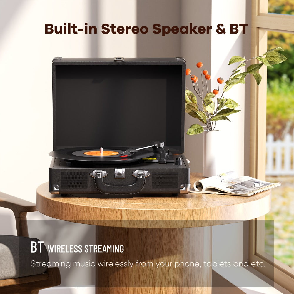 Bluetooth Vinyl Record Player with Built-in Speakers, Maio C200 3-Speed Belt-Driven Turntable, Hi-Fi Stereo Gramophone