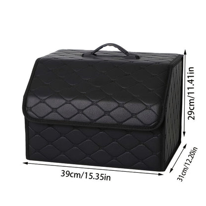 Car Trunk Organizer, Foldable Faux Leather Bow-Detail Box in 30L or 35L Size with Pink and Black Options