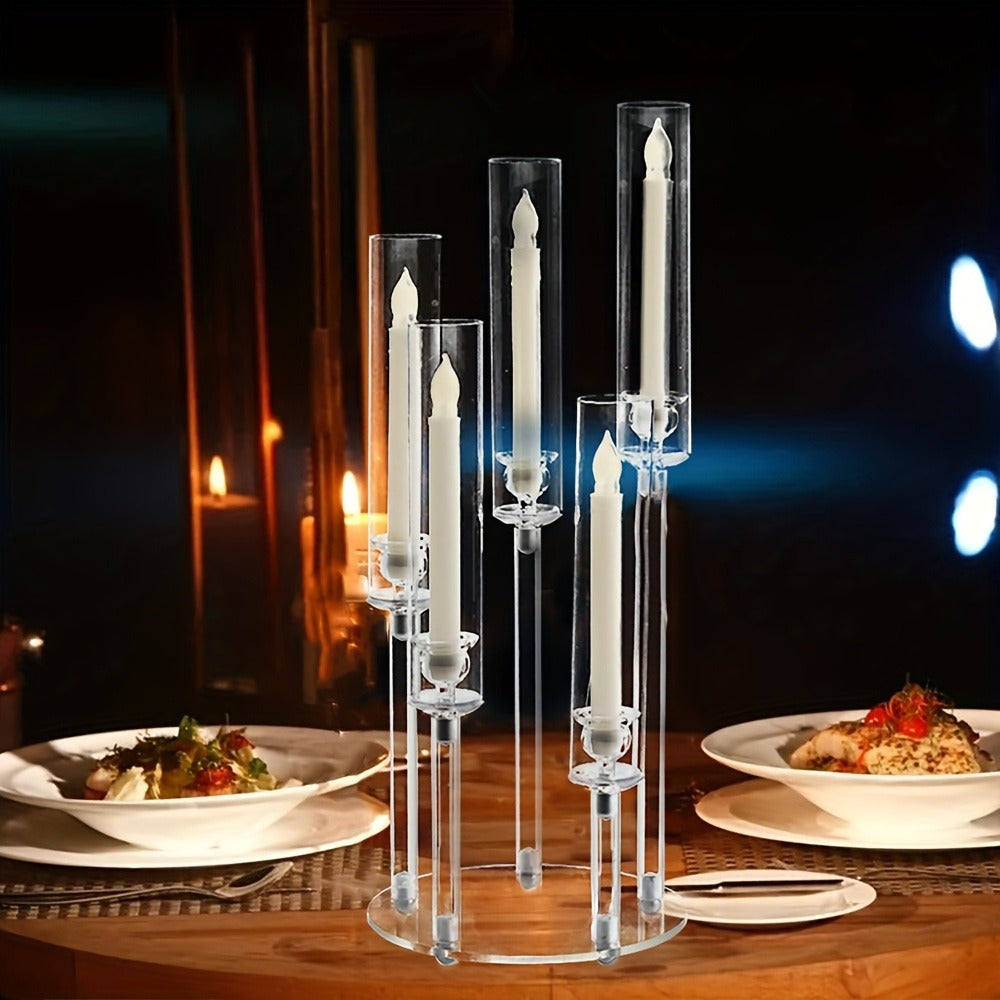 Acrylic Candelabra Candle Holder, Clear Crystal 5-Arm & 6-Arm Taper Candlestick Holders for Wedding Centerpiece