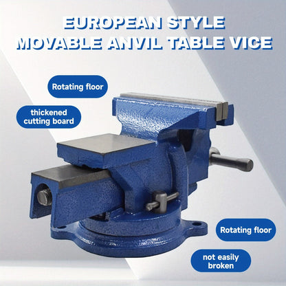 Bench Vise 5-Inch 360-Degree Swivel Base – Heavy-Duty Cast Iron Tabletop Vise with Pipe Jaws & Anvil, Locking Mechanics Clamp