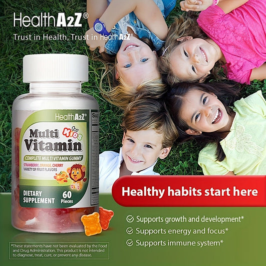 Kids Multivitamin Gummies 60ct with D3, Vitamins A, C, E, B6, B12, Folic Acid, Zinc & Choline for Brain