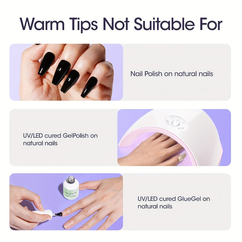 Press-On Nail Glue Gel Kit 30g with UV Lamp – Strong Long-Lasting Solid Nail Glue, 60ml Remover & Buffer for False Nails