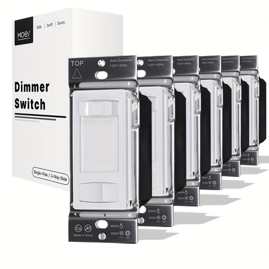 MOES Slide Dimmer Light Switch 3-Way & Single Pole No Neutral Wire, 600W Max, Compatible with LED CFL Incandescent Halogen