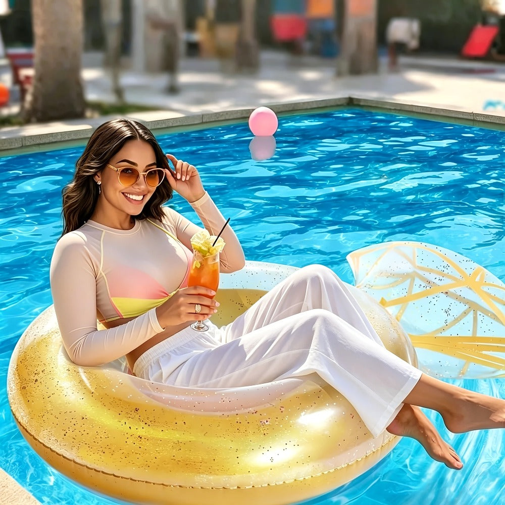 Giant Engagement Ring Pool Float, 49 x 31-Inch Inflatable in Gold, White or Pink for Bridal Pool Parties