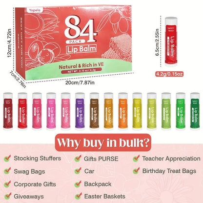 Bulk Lip Balm Set 84 Pcs 14 Assorted Flavors Moisturizing Mini Lipstick Natural Luster Finish – Party Favors for Wedding Bridesmaids