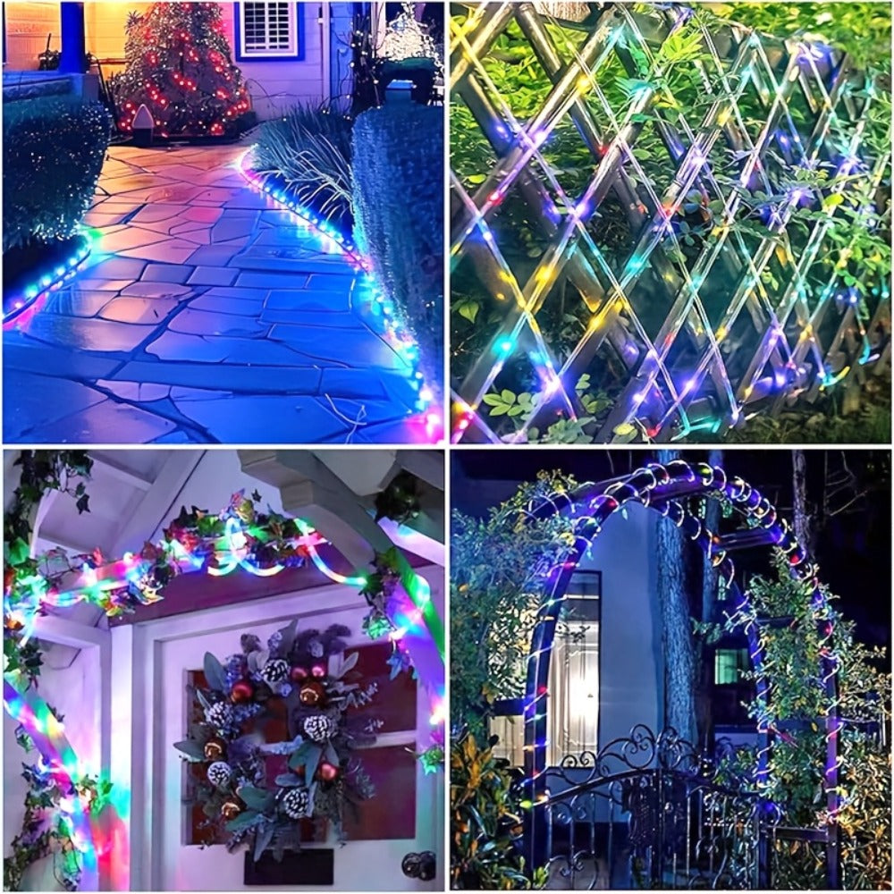 RGB Solar Rope Light with 100 LEDs, 33-Foot Clear Tube and Eight Pictured Lighting Modes for Patio Decor