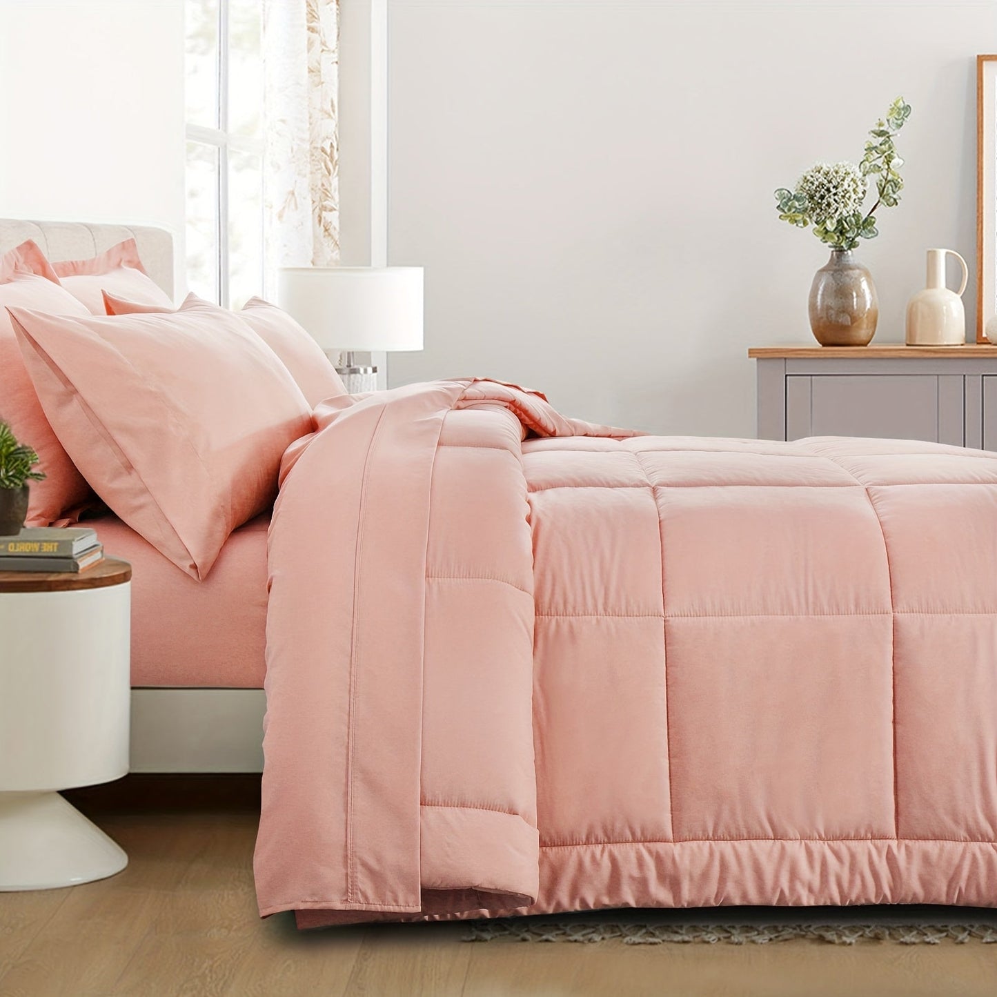 7 Piece Comforter Set Luxury Soft Fluffy Bedding All Season Bed in a Bag with Comforter Fitted Sheet Flat Sheet Pillowcases Hypoallergenic