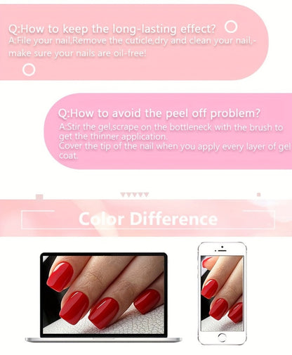Rubber Base Gel Polish Set 6pcs Nude Pink 2-in-1 Builder Base Coat – Self-Leveling Soak Off UV LED Semi-Permanent Long-Lasting Gel Manicure