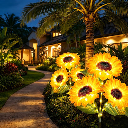 Solar Garden Lights Sunflower Stake Lanterns, IP44 with 1- or 2-Piece configurations Options for Lawn Decor