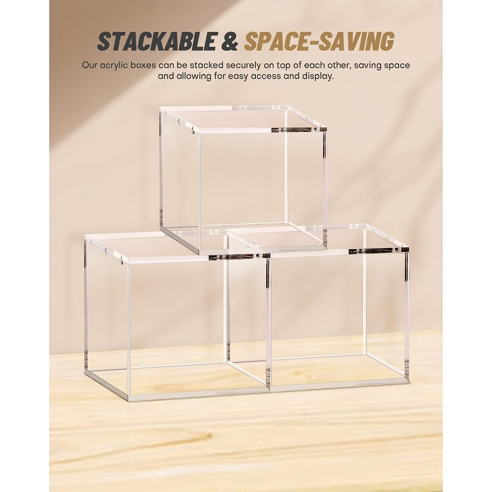 Pokemon Booster Box Acrylic Display Case – Stackable 6mm+6mm+3mm Thick Clear Case with Magnetic Lid for PKMN Booster Box Storage & Showcase