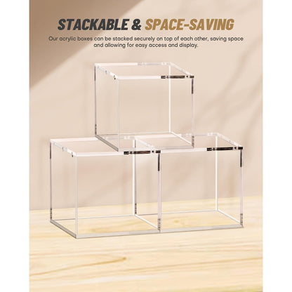Pokemon Booster Box Acrylic Display Case – Stackable 6mm+6mm+3mm Thick Clear Case with Magnetic Lid for PKMN Booster Box Storage & Showcase