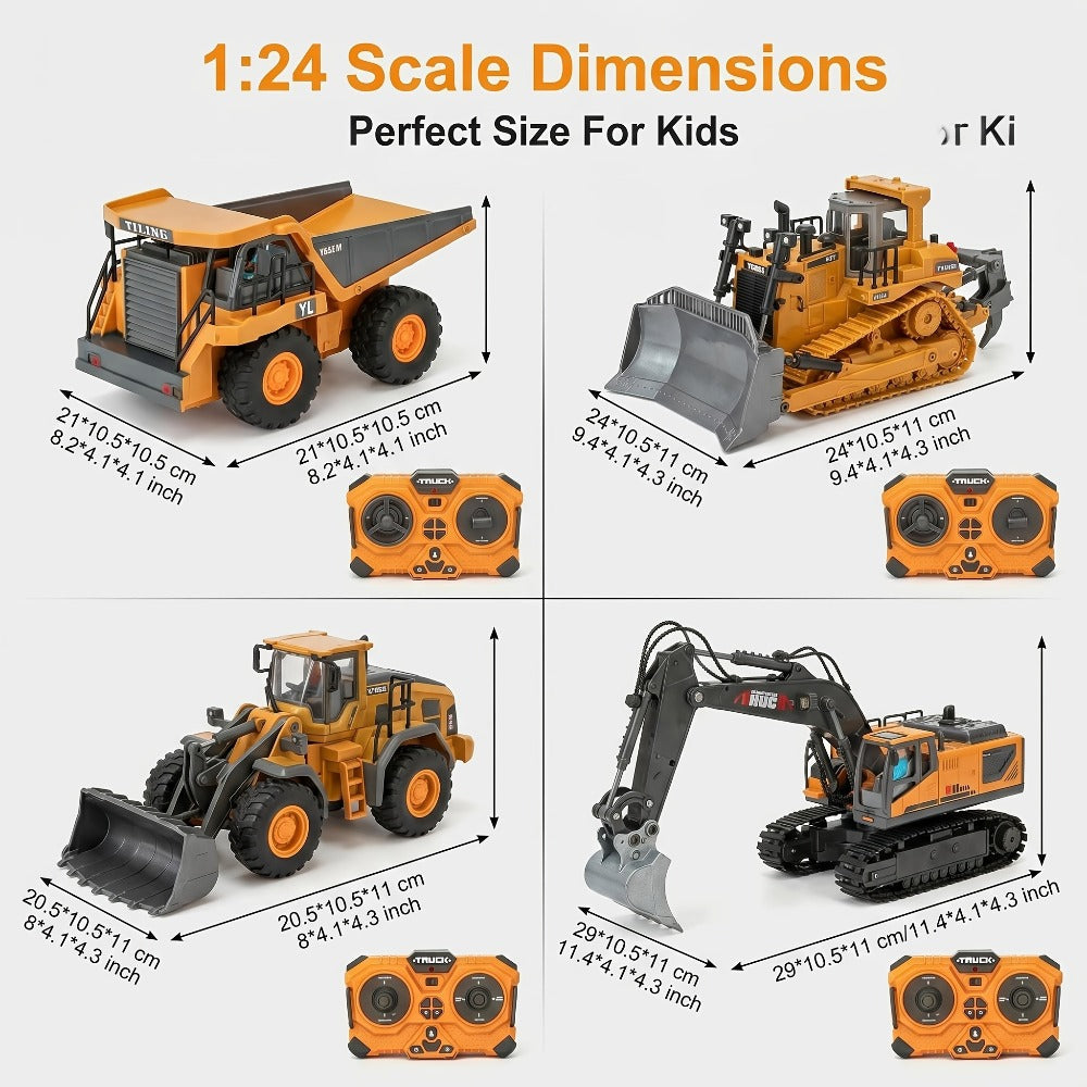 RC Engineering Vehicle Set 11-Channel 2.4GHz, 2-in-1 & 4-in-1 Remote Control Excavator Dump Truck Bulldozer