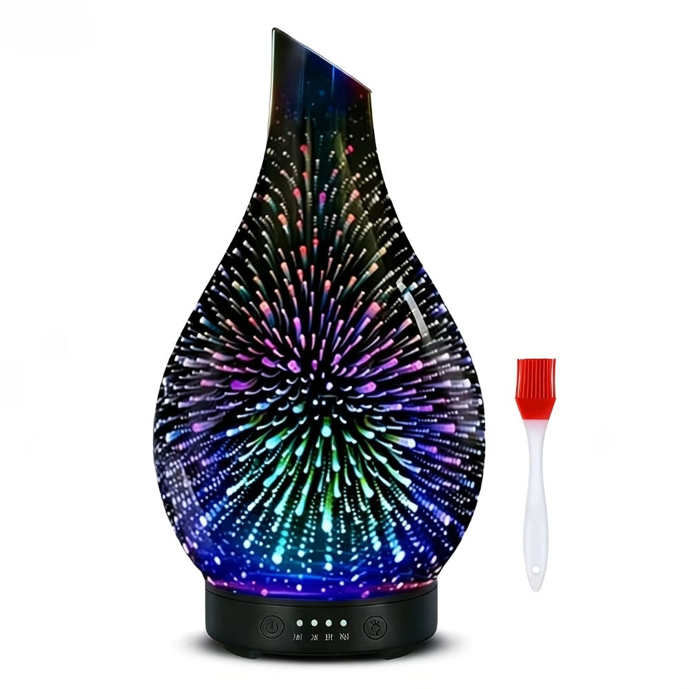 120ml Glass Essential Oil Diffuser with Teardrop Body, Four Timer Labels, Seven-Color Light and Oil Bundle