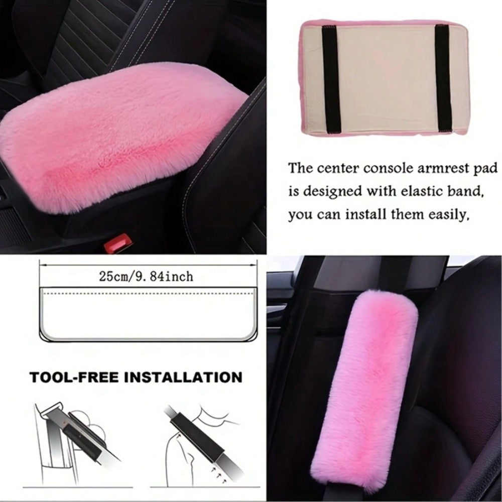 Plush Fluffy Steering Wheel Cover – Rex Rabbit Fur Texture, Universal Fit, 12 Colors (Black, Pink, Purple, Red & More)