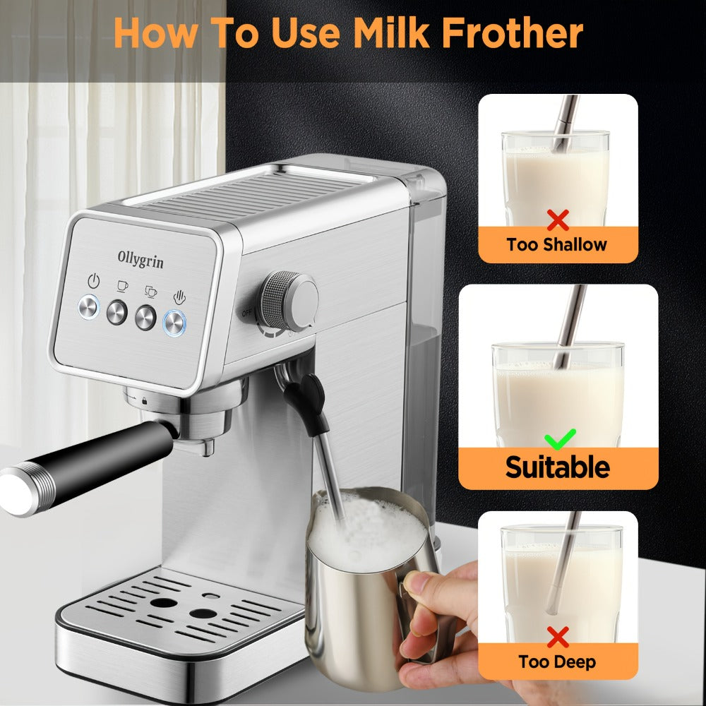 Espresso Machine 20 Bar with Steam Milk Frother, Compact Stainless Steel Espresso Maker, 40oz Removable Water Tank