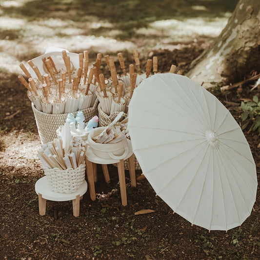 White Paper Parasol Umbrella 23", Wedding, Party & Photography Photobooth Props (10 or 20 PCS)