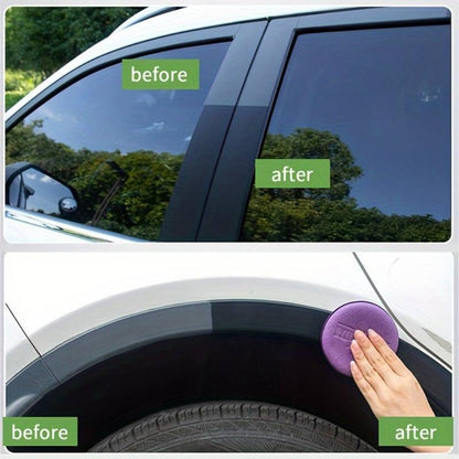 Car Plastic Restorer & Tire Protector Kit 3.38oz – Nano Coating Interior Shine, Yellowing Repair, Black Trim Renewal with Applicator Sponge