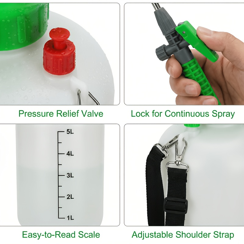 Garden Pressure Sprayer 1.32 Gallon Hand Pump Sprayer with Shoulder Strap Adjustable Nozzle for Plant Watering Lawn Care Pest Control