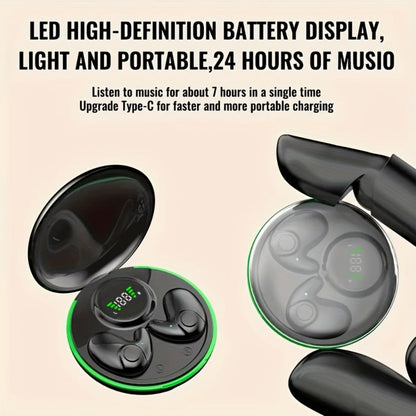 Low-Profile Round-Case Mini Sleep Earbuds with Digital Battery Display in Black, Khaki or White