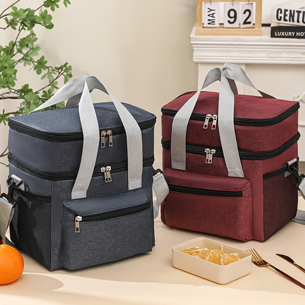 Insulated Lunch Bag Large Capacity Leakproof Waterproof with Shoulder Strap Double Pocket Portable Cooler Tote for Men Women Work School