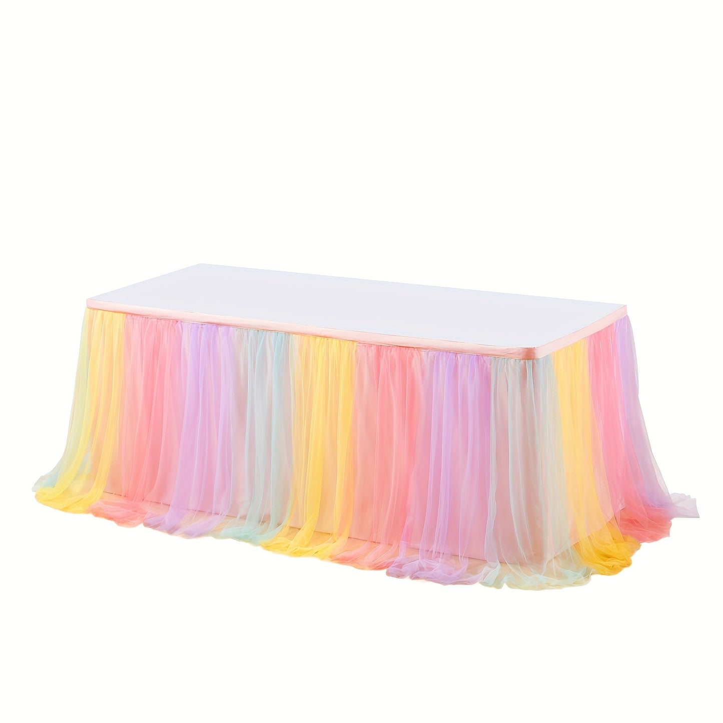 Six-Foot Gathered Tulle Table Skirt with Ten Solid or Multicolor Options for Parties and Events