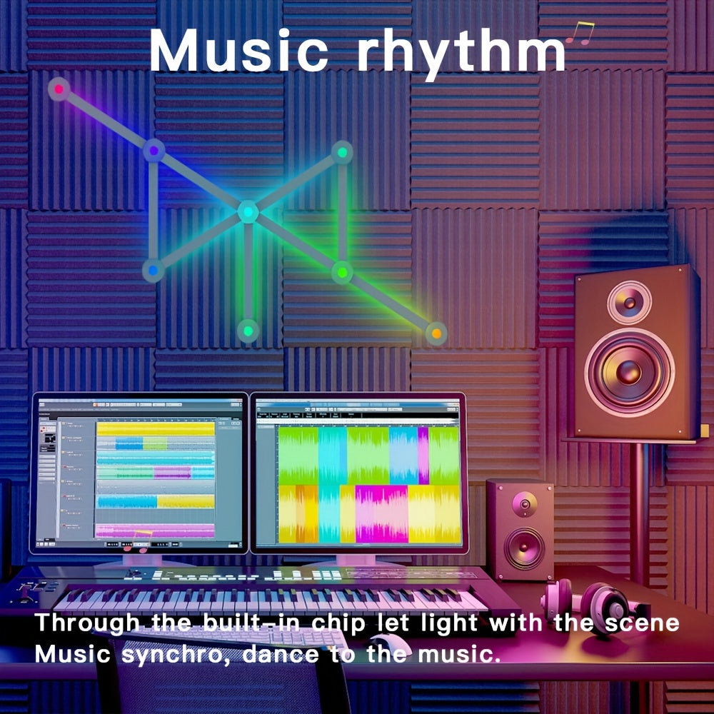 Modular LED Atmosphere Light 9pcs Starry Sky RGB, Freely Splicing, Music Sync, App & Voice Control