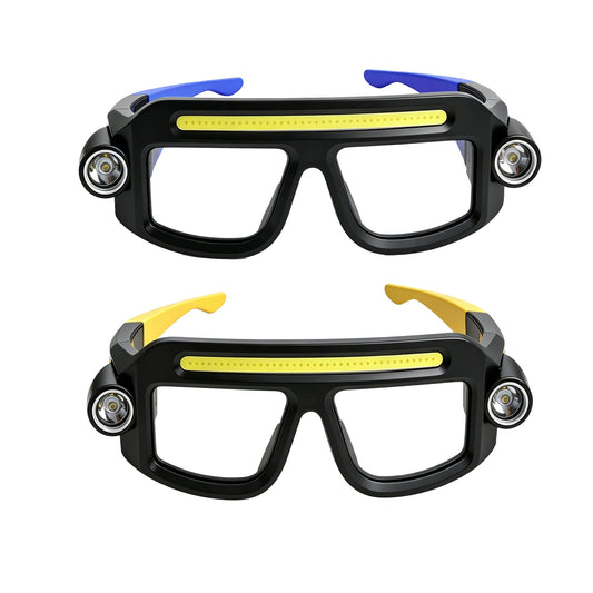 LED Headlamp Glasses 2-Pack, Head-Worn Flashlight with Flashing Mode for Night Running, Cycling, Fishing, Camping, Hiking