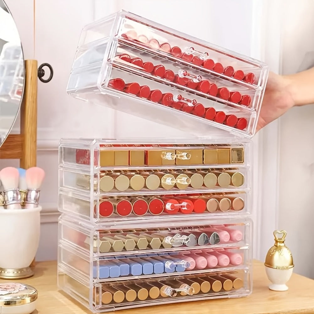 Clear Acrylic Makeup Organizer 5-Tier with Drawers Dustproof Cosmetic Storage for Lipstick Foundation Brushes Skincare