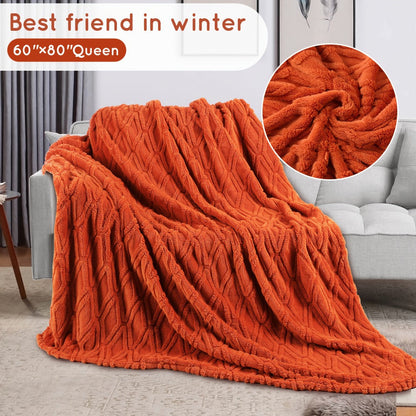 Textured Flannel Blanket in Rhinestone, Wheat-Ear, Checker and Solid Styles with Throw or Queen Options