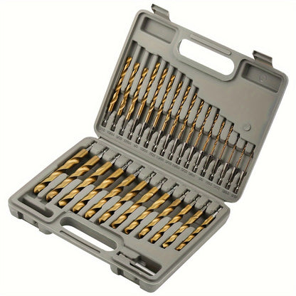 30-Piece HSS Drill Bit Set with Titanium-Coating Label, 1/16-1/2-Inch Range and Fitted Gray Case