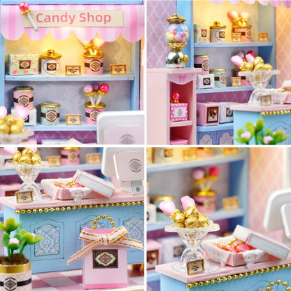 DIY Miniature Shop Dollhouse Kit with Dust Cover, Wooden Mini Store Assembly Set, 4 Themes Sakura Noodles Candy Atelier Coffee