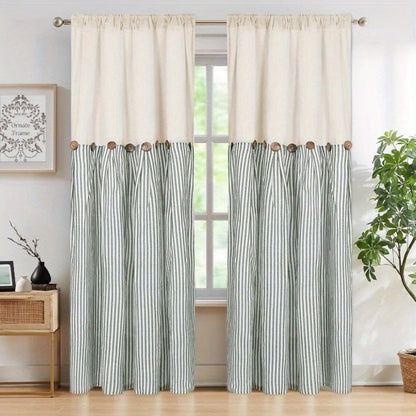 Semi Sheer Curtains Bohemian Linen Cotton Patchwork Grommet Top Window Drapes for Bedroom Living Room Kitchen Bathroom Cafe