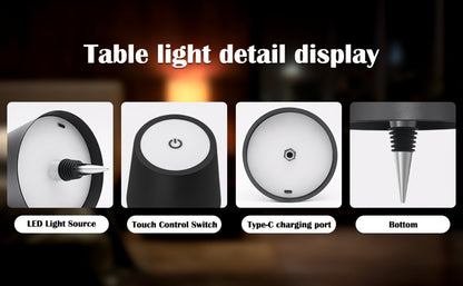 Table Lamp with Rechargeable Bottle-Top LED Shade, Three Color Temperatures, Touch Dimming and Five Options