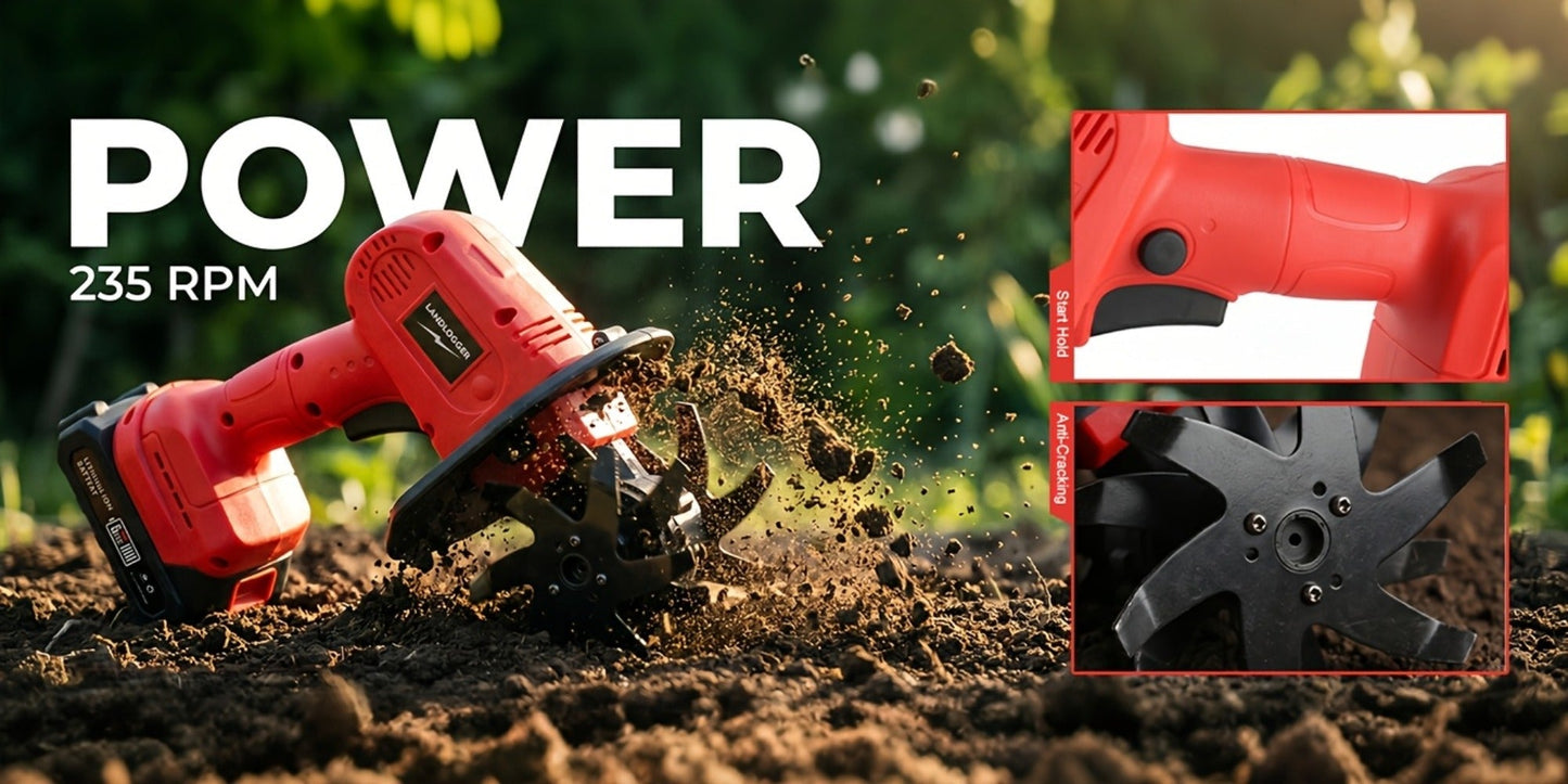 Cordless Electric Cultivator 20V Handheld Rotary Tiller, 9-Inch Width 6.6-Inch Depth, 1 or 2 Batteries & Charger