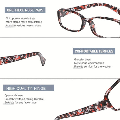 Reading Glasses 5-Pack Square Multicolor Printed Frames with Lens Design and 1.0x to 4.0x Options