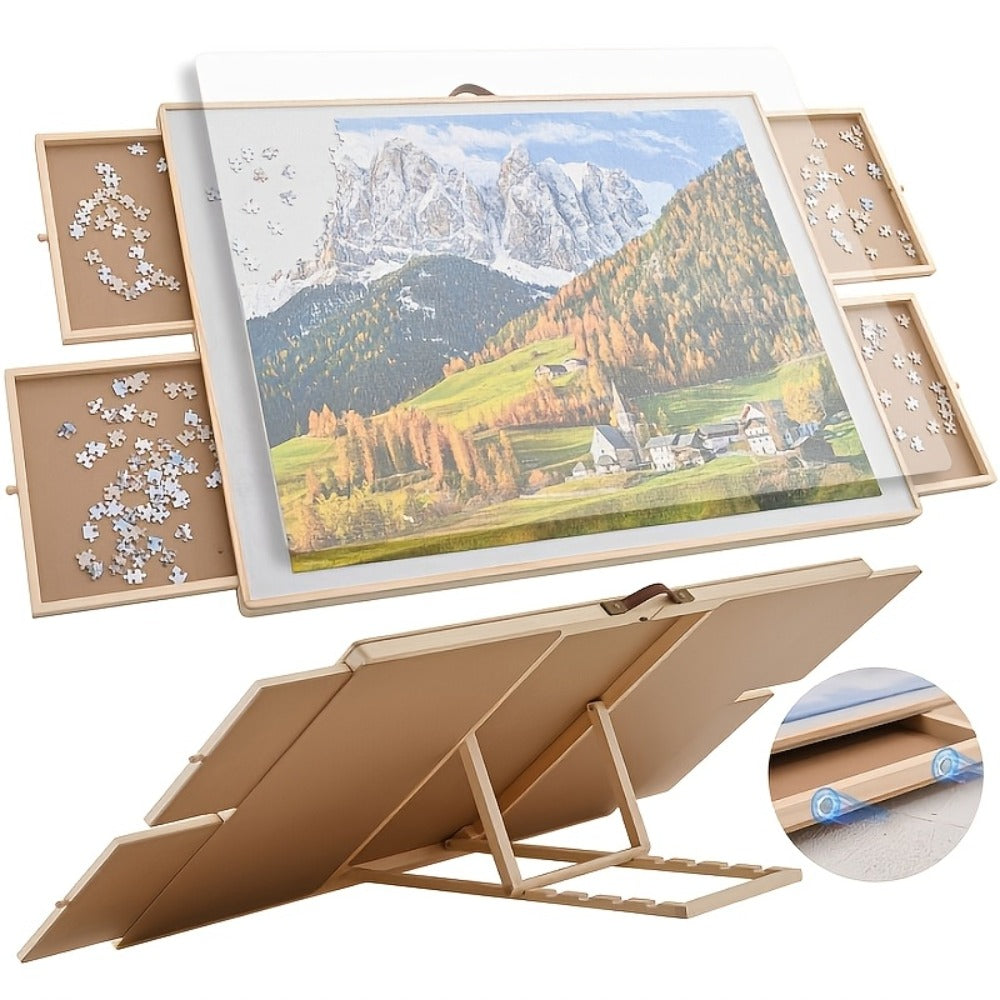 Puzzle Board Table 2000 Pieces Tilting Surface 41.5"x29.6" – Large Wooden Jigsaw Puzzle Plateau with 4 Magnetic Drawers & Cover