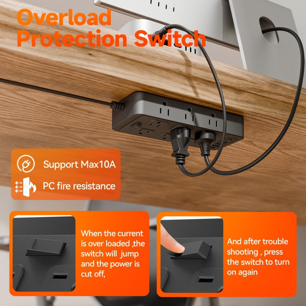 Power Strip 18-in-1 Charging Station with 12 AC Outlets, 4 USB-A, 2 USB-C and 5-Foot Flat-Plug Cord