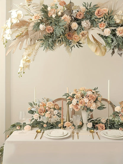 Artificial Flowers Champagne Combo Box with Fabric Blooms, Leafy Wire Stems and DIY Wedding Styling