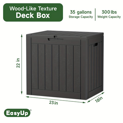 35-Gallon Deck Box with Wood-Grain or Rattan-Style Panels in Black or Light Brown Color Options