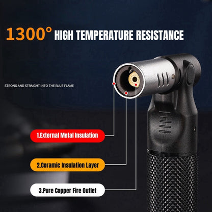 Angled-Nozzle Torch Lighter with Knurled Cylindrical Grip, Standing Body and Three Finish Options