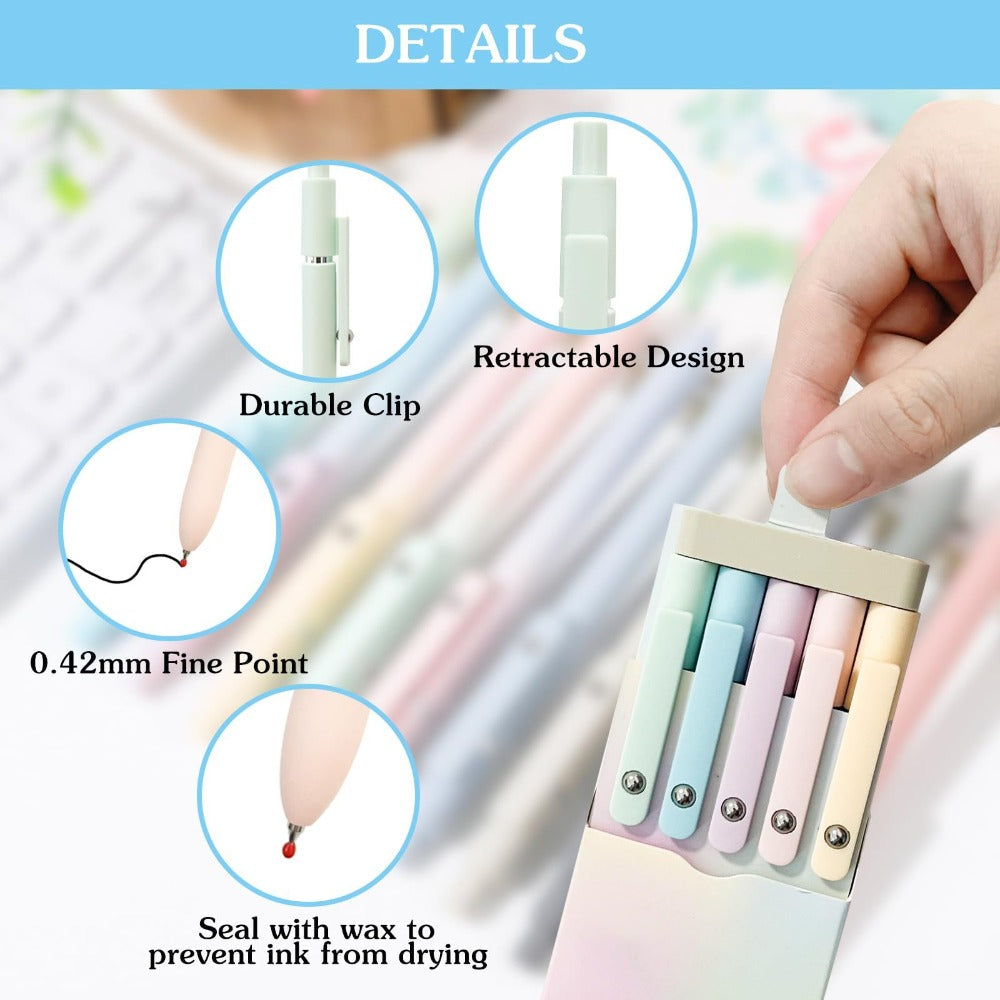 Gel Pen Set 25-Pack – 5 Multicolor Pens + 20 Black Refills 0.5mm Fine Point Quick-Drying Smooth Writing No Feather Ink for Office School