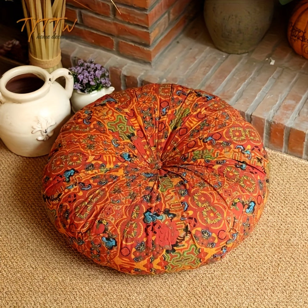Floor Pillow Round Bohemian Thick Cushion Vintage Floral Pattern Boho Meditation Seat Pad for Entryways, Bedrooms and Living Spaces