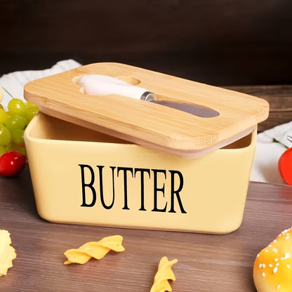 Ceramic Butter Dish with Lid and Knife, Large Countertop Butter Keeper, Airtight Seal, Easy-Clean Design