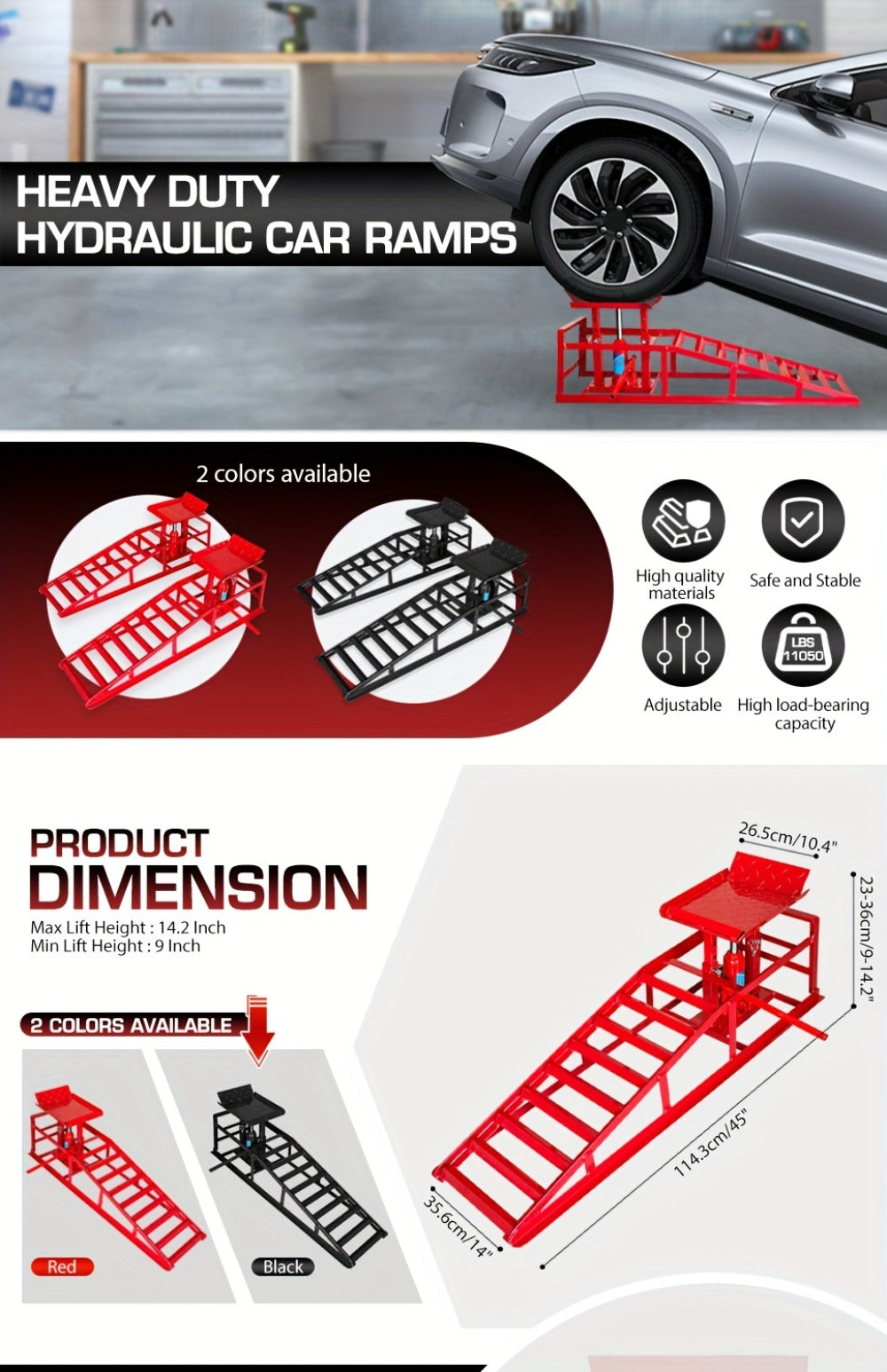 Hydraulic Car Ramps 2-Pack 5T High Lift Vehicle Wheel Ramps for Oil Change Tire Service for Entryways, Bedrooms and Living Spaces