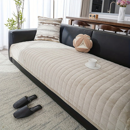 Sofa Cushion Cover Flannel Non-Slip Bohemian Style Soft Plush Couch Cover – Machine Washable Solid Color Slipcover for 2/3/4-Seater Sofa