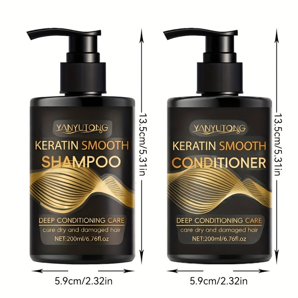 Keratin Shampoo and Conditioner Set Repairs Breakage Split Ends Moisturizes Scalp for Color-Treated Heat Damaged Dry Frizzy Hair All Hair