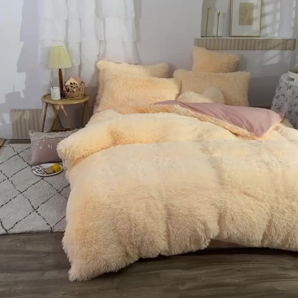 Velvet Duvet Cover Set Fluffy Plush Bedding Minimalist Solid Color, Carved Velvet Quilt Cover with Pillow Shams