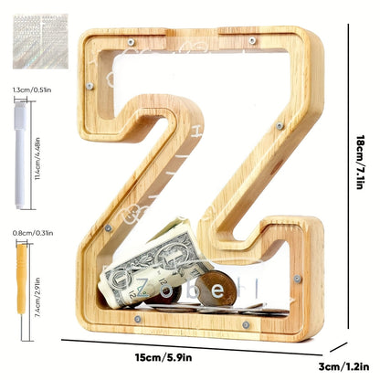 Alphabet Wooden Money Bank for Adults A to Z Letter Piggy Bank – Personalized Coin Bank Home Decor Craft Art Decoration