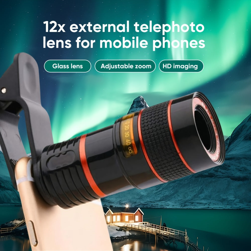 Portable Telephoto Zoom Lens for Smartphone – HD 2-in-1 Wide-Angle & Telephoto Clip-On Mobile Camera Lens, Precision Focus Ring