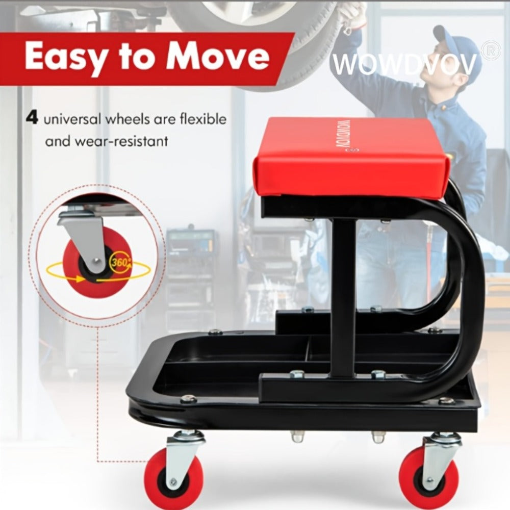 Mechanic Creeper 3-in-1 Z-Shape – 500 lb Capacity Foldable Garage Repair Stool, Lying Sitting Leaning Rolling Creeper with 6 Wheel Rollers
